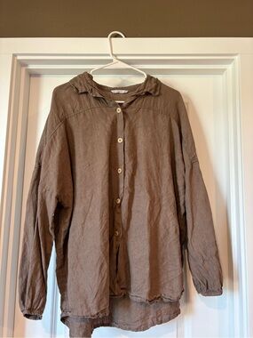 Linenfox Relaxed Button-Front Linen Shirt